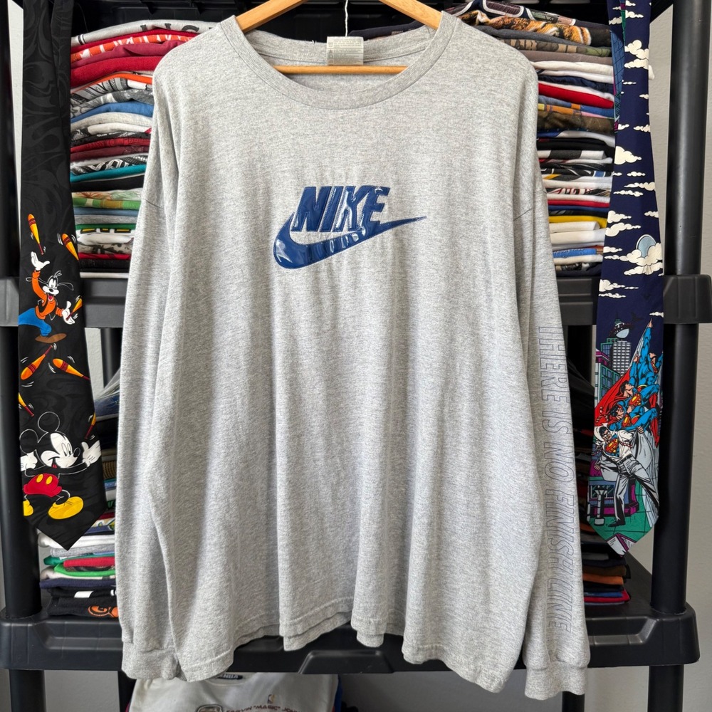 Vintage Grey Nike Center Swoosh Long Sleeve Shirt XL